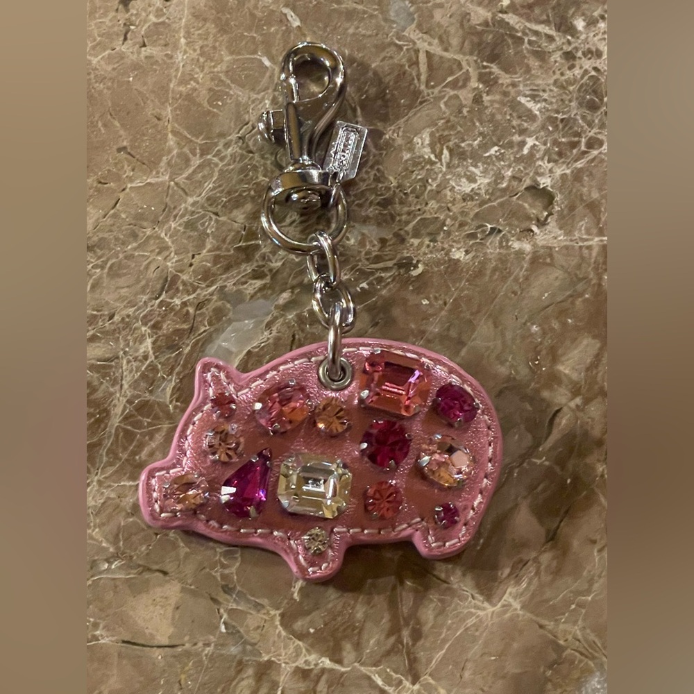 COACH HTF Crystal Gem-Studded Pink Pig Bag Charm Key Fob - Picture 5 of 17